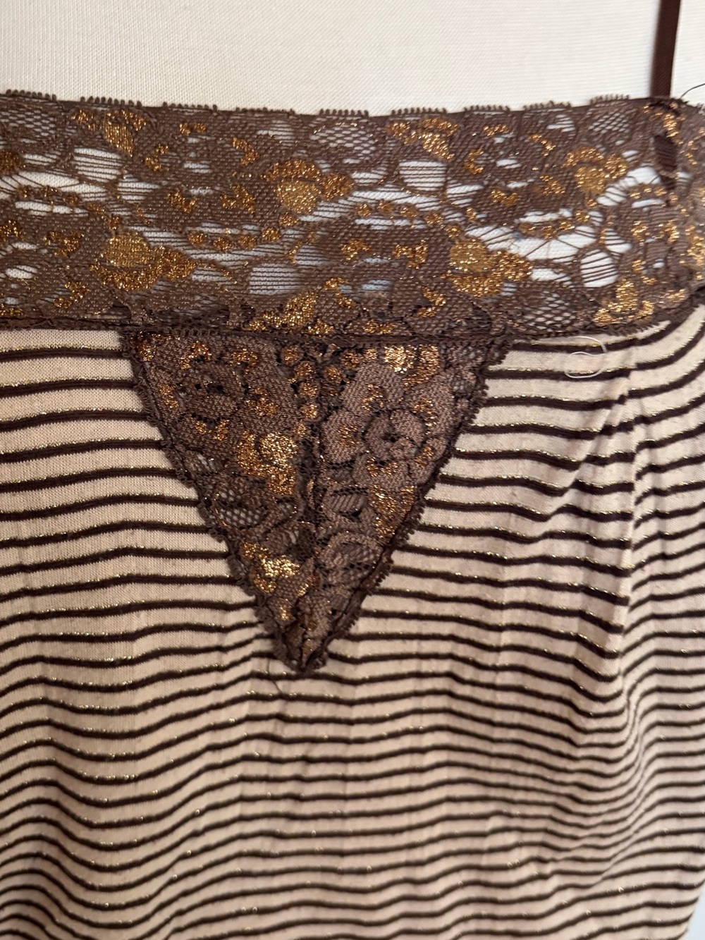Vintage Papaya Brown and Cream Striped Lace-Trim Cami Top - Picture 2 of 6